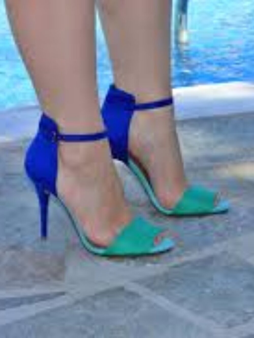 NEW Zara Colorblock Suede Ankle Strap Stiletto High Heels Sandals Blue  37 6.5